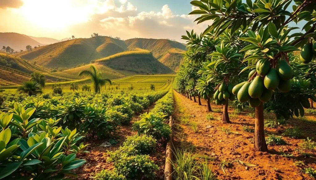 Avocado tree farming in a sustainable commercial orchard